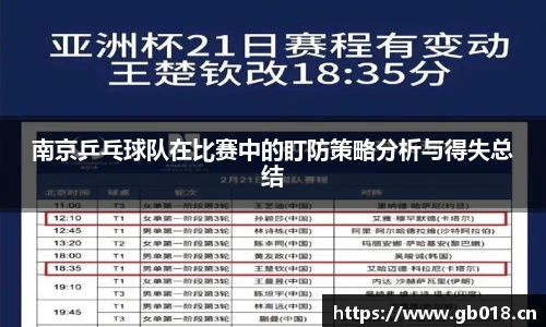 南京乒乓球队在比赛中的盯防策略分析与得失总结
